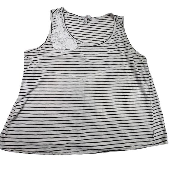 French Laundry Striped Crochet Embellished Tank Top Black and White 22/24 - Picture 1 of 8